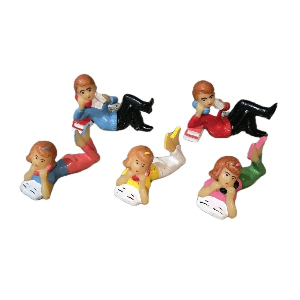 Vintage Set Of 5 WILTON CAKE TOPPERS 1960's Teenage 2 Boys 3 Girls on Phone